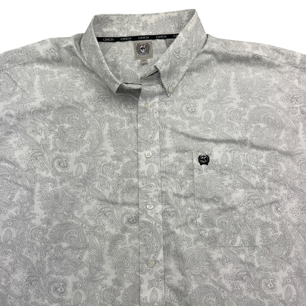 Cinch Shirt Mens XL White Long Sleeve Button Up Paisley Cotton Western Casual